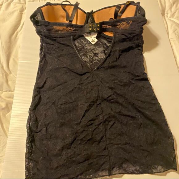 Fame Fredericks of Hollywood sexy black Lace Bustier lingerie slip dress M - Picture 7 of 7